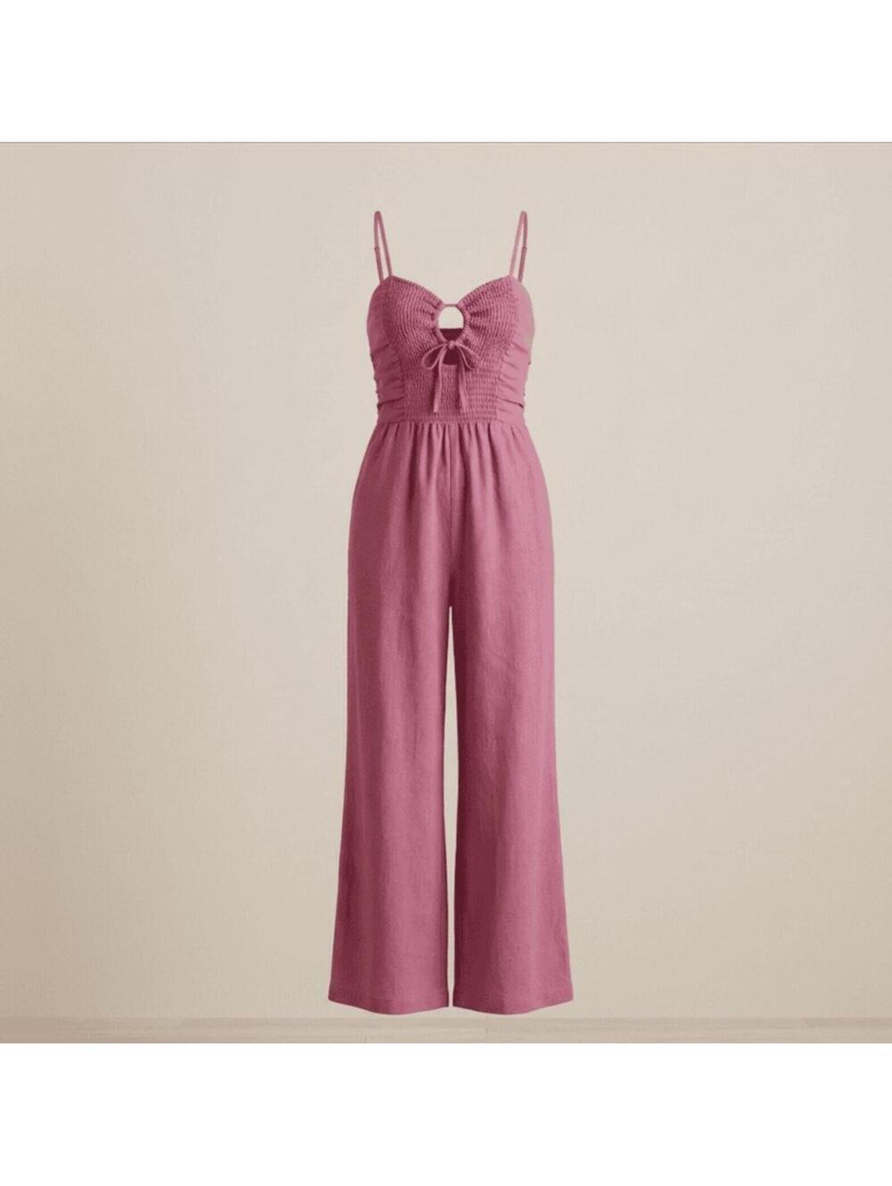 NWT New In Mauvey Mauve Jumpsuit Scrunch Back / Tie Front Adjustable Straps S